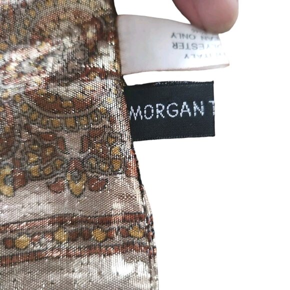 Morgan Taylor Gold Scarf Metallic Paisley Floral Vintage OS 57×11" Made In Italy - Picture 7 of 10